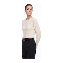 Fabrika Ekru Kadın Bisiklet Slim Fit Saç Örgü Hırka F5wl-hrk0256