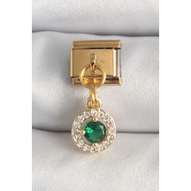 316l Çelik Gold Renk Sallantı Yeşil Zirkon Taşlı Nomination Charm 5886 Çok Renkli