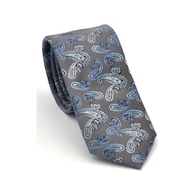 Gaffy Mavi Şal Desenli Gri Dokuma Kumaş Mendilli Slim Fit Kravat // Sdk-2507-4 Gri