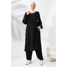 Kadın Medine İpeği Hac Umre Kıyafeti Tesettür İkili Takım - Siyah Siyah