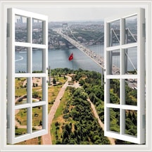 Pencere Poster Duvar Kağıdı İstanbul Köprü Yapışkanlı Sticker