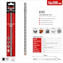 Sara S737 Sds Plus Matkap Ucu 16 X 350 Mm, 2 Kesicili Tungsten Karbür Uçlu