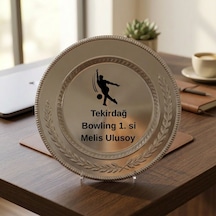 Bowling Birincilik Ödülü Gümüş Metal Tabak Plaket - Ayaklı Kişiselleştirilebilir Sporcu Plaketi