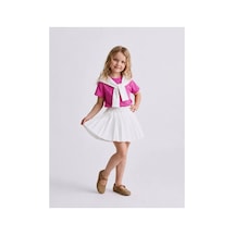 Toikids Sabit Düğme Şal Yakalı,üst Süprem Alt Double Kumaş Ve Piliseli Beyaz Etek Takım Pembe