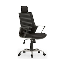 Çizgili Arya2 Bilgisayar Koltuğu - Ofis - Müdür - Büro - Çalışma Sandalyesi Siyah Renk Krom Ayaklı Siyah