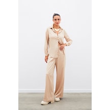Sateen Bel Lastikli Desenli Pantolon - Camel-135100 Camel