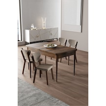 Canisa Exve Serisi 80x132 Açılabilir Barok Ahşap Desen Masa Takımı Ve 4 Cappucino Sandalye Masa Barok Ahşap Desen Sandalye Cappucino