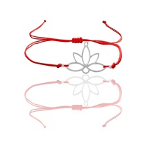 Gümüş Lotus Yaşam Çiçeği Kırmızı İpli Bileklik
