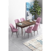 Canisa Han Serisi, Barok Ahşap Desen 70x114, Açılabilir Mdf Yemek Odası Takımı, 6 Pembe Sandalye Masa Barok Sandalyeler Pembe