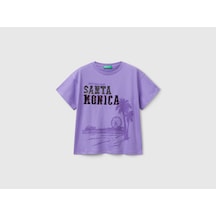 United Colors Of Benetton Benetton Kız Çocuk Önü Payet İşlemeli Baskılı T-shirt Mor