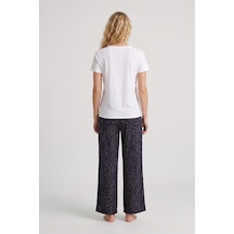 Aura Collections Kadın Sandy Kumaş Çatlak Desenli Geniş Paça Pijama Altı Beli İpli Lastikli Rahat Kesim Dökümlü Ev Giyim Pantolon Siyah