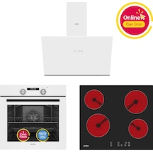 Simfer 4 Fonksiyon Trend Dijital Beyaz Power Turbo Elektrikli 3'lü Ankastre Set (Fırın + Elektrikli Ocak + Davlumbaz)