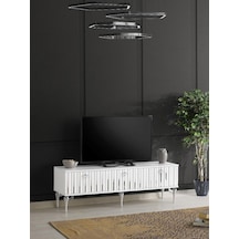 150 CM DUBAİ METAL AYAK-MDF MEBRAN KAPAK TV SEHPASI BEYAZ GÜMÜŞ