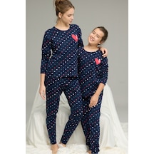 Siyah İnci Pamuklu Bisiklet Yaka Örme Pijama Takım25241145 Lacivert