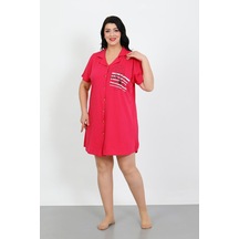 Akbeniz Büyük Beden Penye Düğmeli Fuşya Tunik Gecelik 1025 Fuşya