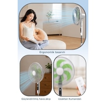 Vantilatör 6 Pervaneli 3 Kademeli Kumandalı Dijital Ekranlı Ayaklı 16 Inc 50w Fan Beyaz