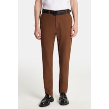 Tudors Erkek Regular Fit Chino Esnek Yandan Cepli Önü Fermuarlı Pamuklu Dokulu Kahverengi Pantolon-34525 Kahverengi