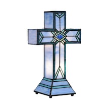 Home London Breeze Tiffany Tarzı Latin Haçı Masa Lambası, Mavi Vitray Cam, El Yapımı, 33 Cm Lambader Diğer