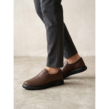 Beren Erkek Hakiki Deri Kahverengi Bağcıksız Slip-on Casual Günlük Ayakkabı Ortopedik Taban Loafer