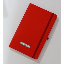 Kişiye Özel Kırmızı Renk Kapaklı Lastikli Çizgili Defter, Not Defteri
