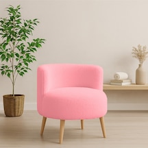 Azra Mobilya Pembe Sydney Teddy Welsoft Kumaş Modern Berjer Demonte Ahşap Ayaklı, Konforlu Oturma Alanı Pembe