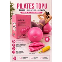 Buradabuldun Pilates Topu 65 Cm Pembe + El Pompası Hediyeli Denge Egzersiz Topu Fitness Yoga