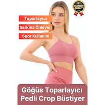 Svein Göğüs Toparlayıcı Sarkma Önleyen Gündelik Spor Kullanım İnce İp Askılı Pedli Çizgili Crop Büstiyer Pembe