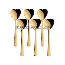 Kalp Şekilli Dondurma Ve Tatlı Kaşığı, Çelik, 6 Adet, Çok Renkli, 18 Cm, Altın Renk Kaplama Diğer