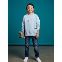 Zekids Erkek Çocuk Sırt Baskılı Tasarım Sweatshirt-16634 Mavi