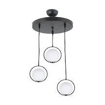 Modern Beyaz Glop Camlı Daire Model Üçlü Siyah Sarkıt Avize