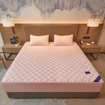 Pembe Pamuk Yastıklı Çarşaf Saf Pamuk Tek Parça Saf Renk Simmons Yatak Örtüsü Kaymaz Toz Kapağı - 120 200 Pembe