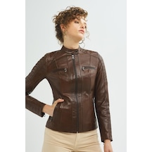 İkbal Larissa Hakiki Deri Mont Kadın - Kahverengi