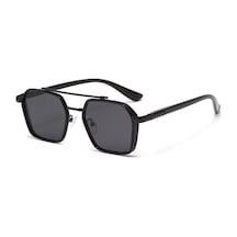Favon Siyah Retro Köşeli Metal Çerçeve İnce Sap Unisex Uv400 Vintage Retro Güneş Gözlüğü