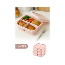 3'lü Set Bölmeli Kare Saklama Kabı Pembe Pembe