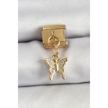 316l Çelik Sallantılı Zirkon Taşlı Kelebek Model Gold Renk Nomination Charm 5886 Çok Renkli 08048819