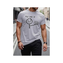 Medinenur Plz Use It Detaylı Basic T-shirt Gri