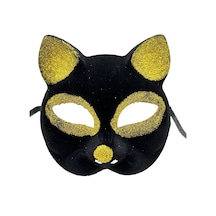 Eğlenceli Tasarımlı Gold Simli Kedi Maskesi 18x14 Cm