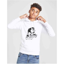 Tshirthane Arctic Monkey Baskılı Unisex Çocuk Kapüşonlu Beyaz Sweatshirt Beyaz