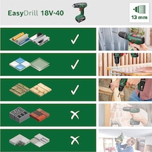 Home And Garden Easydrill 18v-40 Akülü Vidalama Makinesi Ahşap, Metal Ve Plastik Üzerine Vidalama Veya Delme 18 Vo