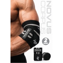 Fitness Dirsek Sargısı Sakatlık Önleyici Destekleyici Spor Dirseklik Elbow Wraps Crossfit Bandajı - 2 Adet - Siyah/gri Desen