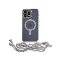 Apple iPhone Uyumlu  12 Pro Uyumlu Kılıf Divo Lazer Askılı Magsafe Kapak - Gümüş