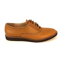 Düz Taban Taba Hakiki Deri Kadın Sneaker Ayakkabı Taba