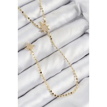 Pirinç Zirkon Taşlı Ezme Zincirli Kutup Yıldızı Model Gold Renk Y Kolye Çok renkli