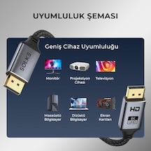 8k Displayport 1.4 Kablo 2m 8k 60hz 4k 144hz 2k 240hz 32.4gbps G-sync Freesync Uyumlu Oyuncu Monitör Kablosu, Örgülü Alüminyum