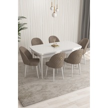 Rovena Modica Beyaz 80x132 Açılabilir Yemek Masası Takımı 6 Adet Sandalye Cappuccino 1566