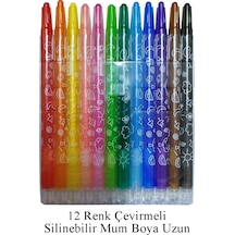 Çevirmeli 12 Li Mum Boya Uzun 1 Paket Mikro 12 Renk Çevirmeli Mum Boya Pastel Silinebilir Mum Boya Tam Boy Çok Renkli