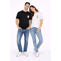 Nevermind Sevgili Kombini Minimal Ayıcık Kalp Baskılı Çift Tişört Oversize Çok Renkli