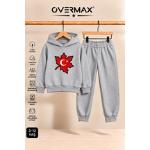 Overmax Türk Bayrağı Baskılı Kapüşonlu Sweatshirt Eşofman Takımı- 3-12 Yaş Gri Üst-gri Alt - 929479938 Gri Üst-gri Alt