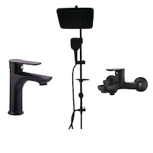 Faumix KAV990081 Banyo Ve Lavabo Bataryası Ve Tepe Duş Seti Siyah Mat Siyah