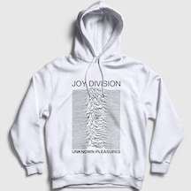 Presmono Unisex Unknown Pleasures Joy Division Kapüşonlu Sweatshirt Beyaz